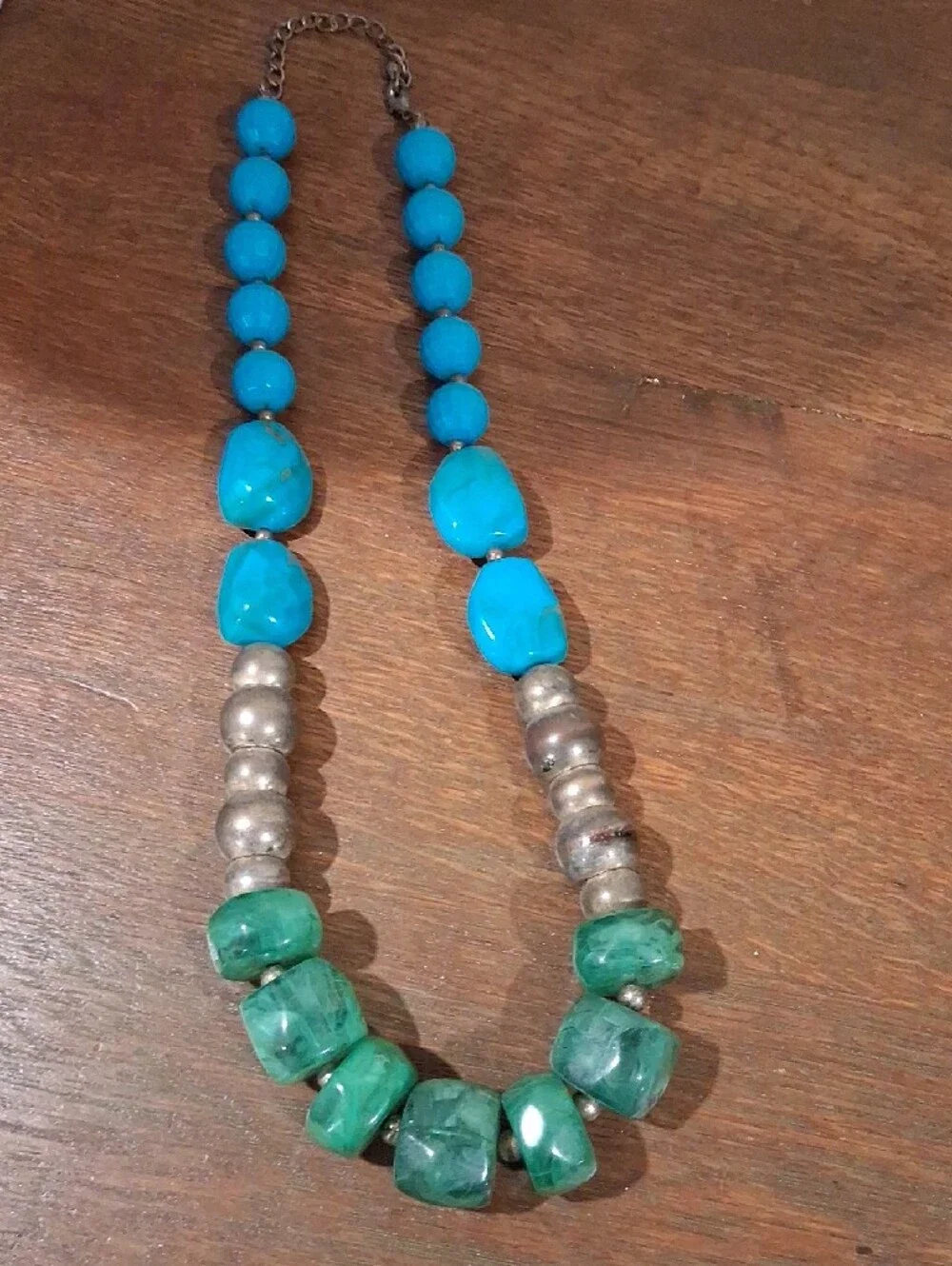 Handcrafted Turquoise and Green Chunky Bead Necklace